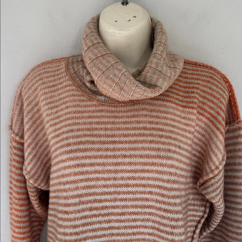 CAbi orange gray stripe oversized cotton turtleneck sweater size small